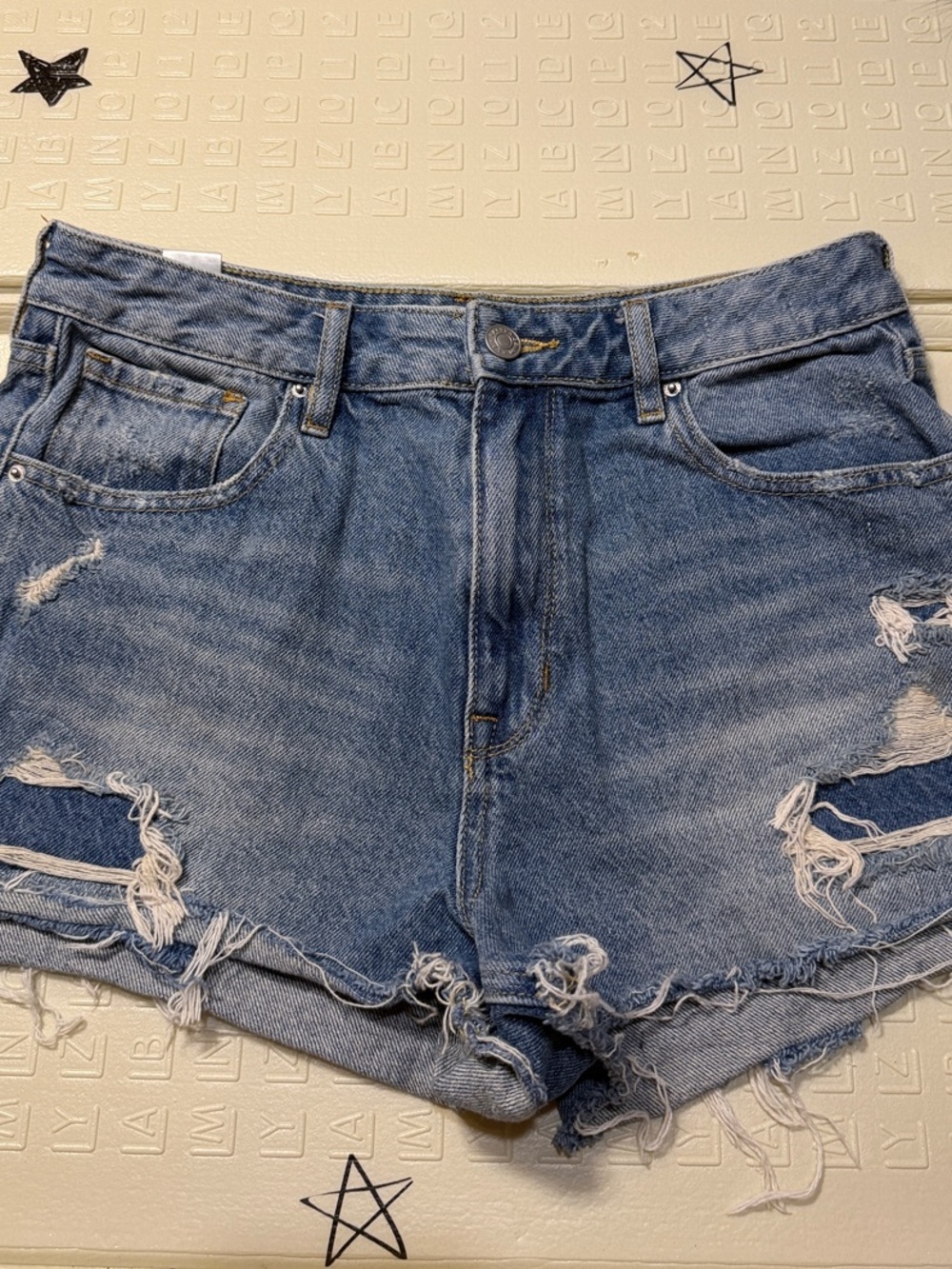 PacSun Light Blue Distressed High-Rise Jean Shorts
